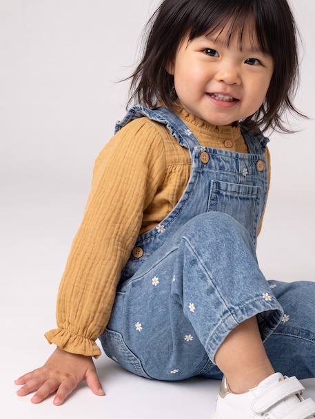 Geborduurde babyblouse ecru+okergeel - vertbaudet enfant 