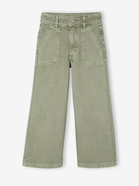 Wijde broek voor meisjes small Morpho groengrijs+kaki+koraal+oudroze - vertbaudet enfant 