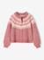 Jacquard meisjesvest met fantasiebreiwerk van glimmende draad ecru+mauve - vertbaudet enfant 