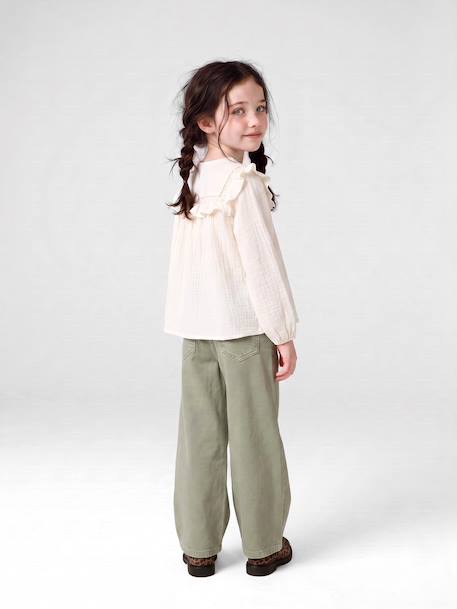 Wijde broek voor meisjes small Morpho groengrijs+kaki+koraal+oudroze - vertbaudet enfant 