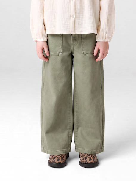 Wijde broek voor meisjes small Morpho groengrijs+kaki+koraal+oudroze - vertbaudet enfant 