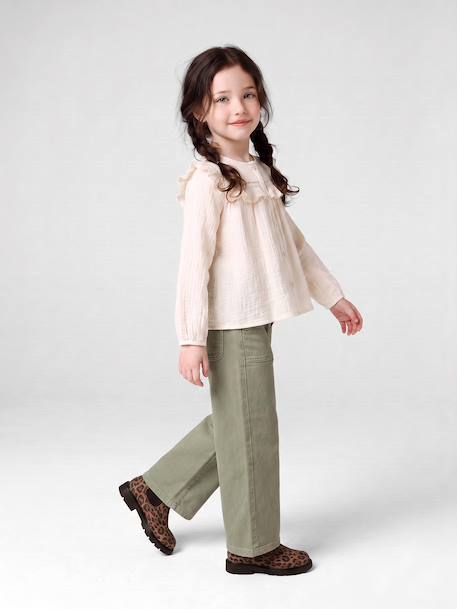 Wijde broek voor meisjes small Morpho groengrijs+kaki+koraal+oudroze - vertbaudet enfant 