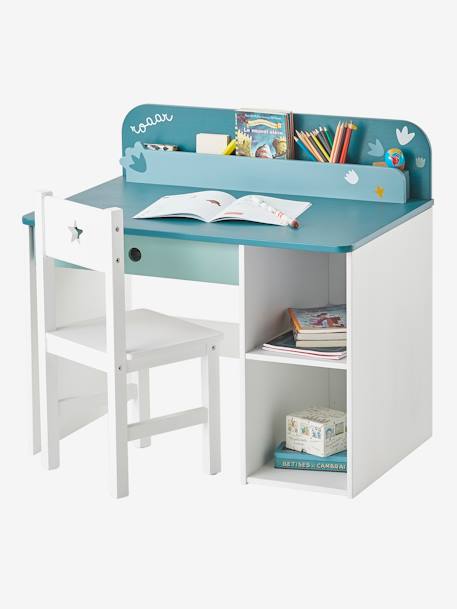 Bureau maternelle ROAAR BLANC MOYEN UNI AVEC DECOR - vertbaudet enfant 