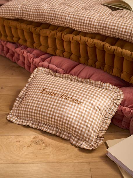 Personaliseerbaar gingham kussen mokka - vertbaudet enfant 