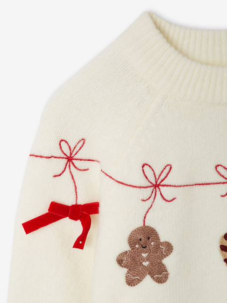 Kersttrui voor meisjes met lange mouwen ecru - vertbaudet enfant 