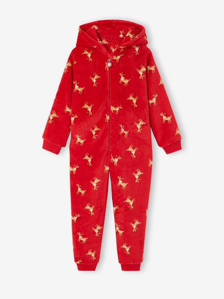 Meisjes nachtoverall met capuchon rood - vertbaudet enfant 