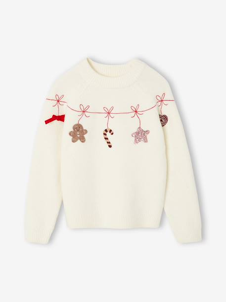 Kersttrui voor meisjes met lange mouwen ecru - vertbaudet enfant 