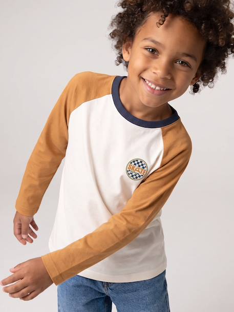 Jongensshirt met lange mouwen bordeauxrood+okergeel+saliegroen - vertbaudet enfant 