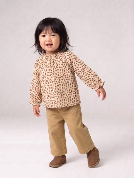 Babyshirt met lange mouwen en print saliegroen+vanille - vertbaudet enfant 