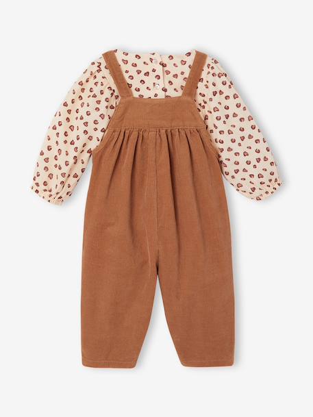Ensemble blouse et salopette velours bébé fille bleu céleste+noisette - vertbaudet enfant 
