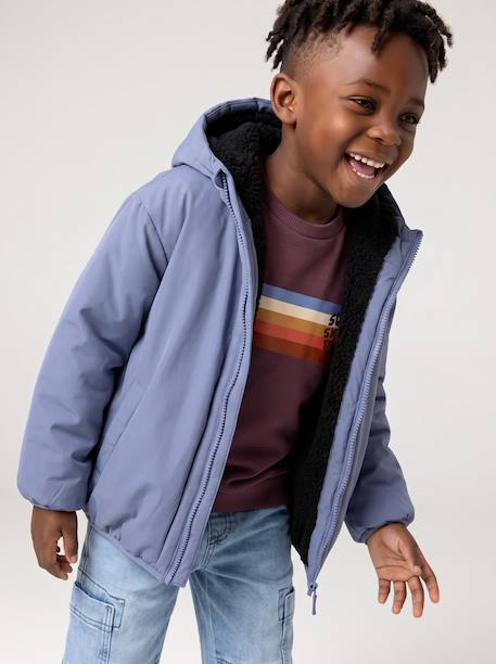 Blouson réversible à capuche garçon bleu grisé+vert sapin - vertbaudet enfant 