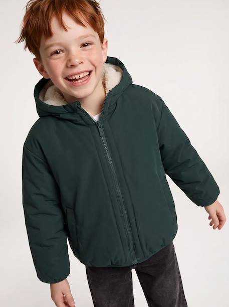 Omkeerbaar jack met capuchon jongen dennen+grijsblauw - vertbaudet enfant 
