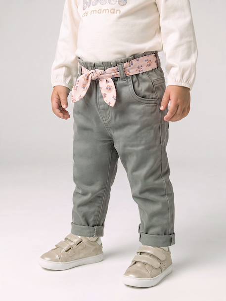 Pantalon paperbag bébé fille VERT MOYEN UNI - vertbaudet enfant 