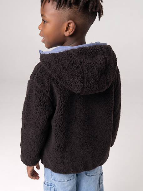 Blouson réversible à capuche garçon bleu grisé+vert sapin - vertbaudet enfant 