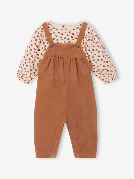 Ensemble blouse et salopette velours bébé fille bleu céleste+noisette - vertbaudet enfant 