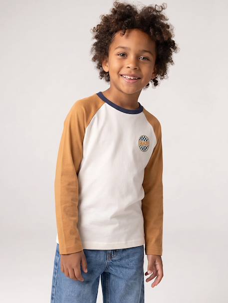 Jongensshirt met lange mouwen bordeauxrood+okergeel+saliegroen - vertbaudet enfant 