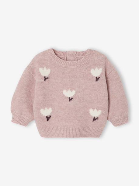 Pull jacquard bébé fille beige chiné+parme - vertbaudet enfant 