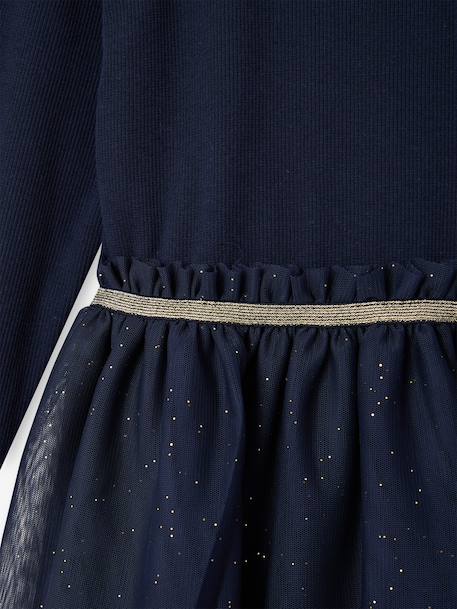 Kerstjurk van twee soorten materiaal met tule rokje voor meisjes ecru+marineblauw - vertbaudet enfant 