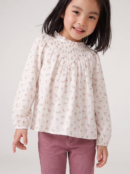 Blouse fille manches smockées ivoire+vanille+vert sauge - vertbaudet enfant 