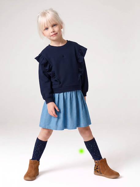 Robe manches longues fille écru+marine - vertbaudet enfant 
