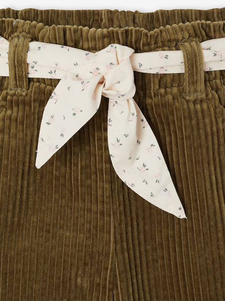 Wijde fluwelen broek met gebloede riem voor baby's beige+olijf+oudroze - vertbaudet enfant 