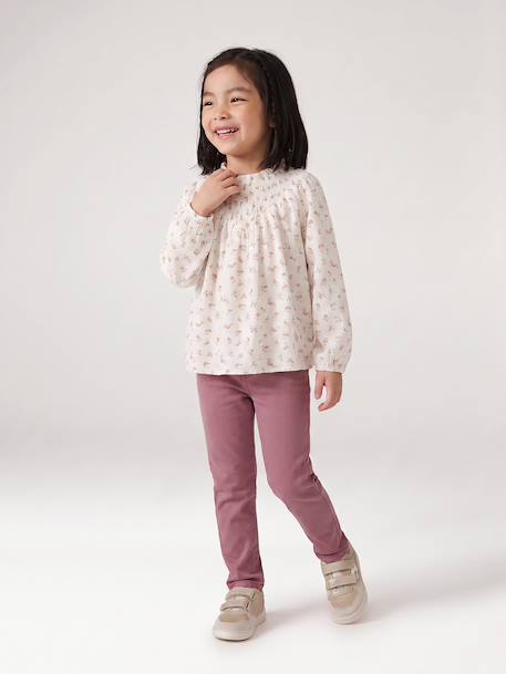 Blouse voor meisjes met gesmokte mouwen ivoor+saliegroen+vanille - vertbaudet enfant 