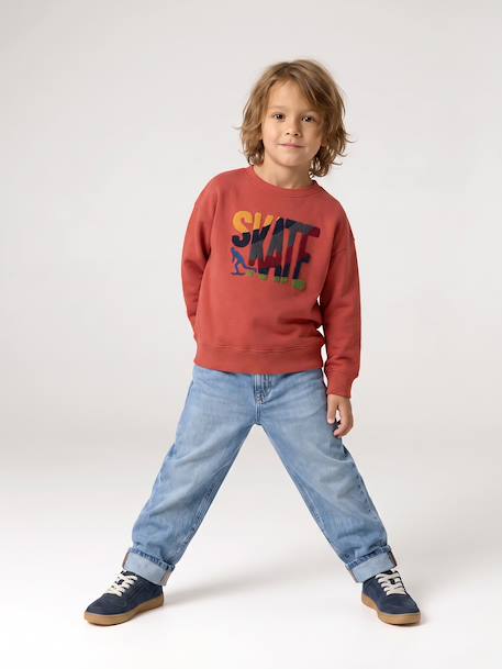 Sweat col rond garçon marine+tomette - vertbaudet enfant 