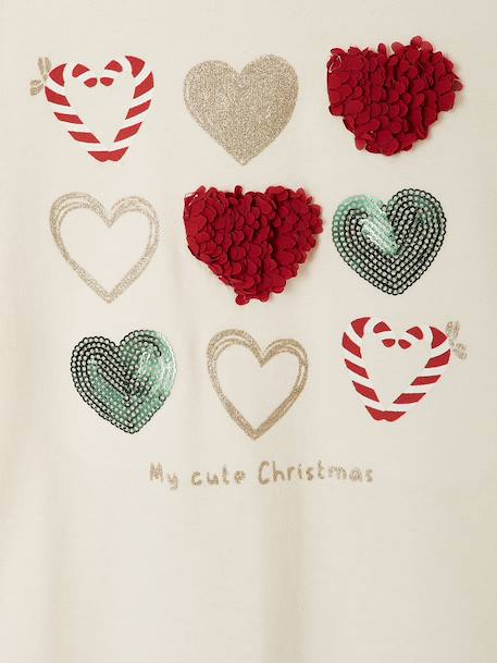T-shirt voor meisjes met hartjesprint en lange mouwen ecru+groen+rouge+wit - vertbaudet enfant 