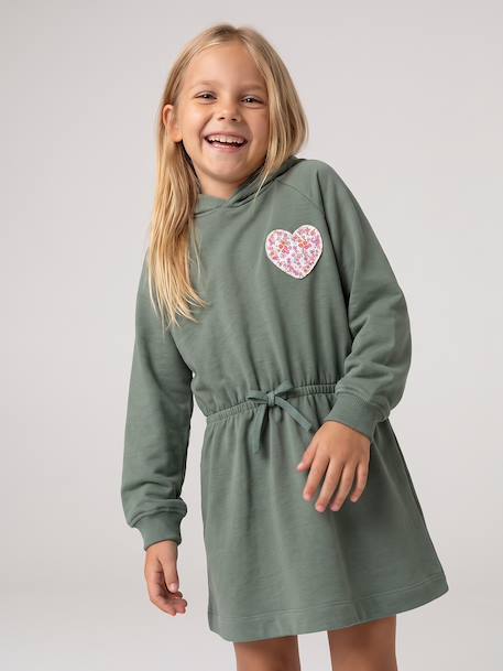 Robe courte à capuche fille gris chiné+marine+vert - vertbaudet enfant 