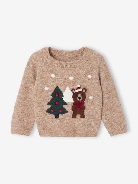 Pull Noël bébé garçon manches longues beige chiné - vertbaudet enfant 
