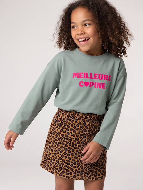 T-shirt manches longues fille encre+rose pâle+vert - vertbaudet enfant 