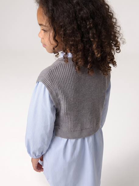 Robe-chemise fille effet 2 en 1 écru+gris chiné+marine - vertbaudet enfant 