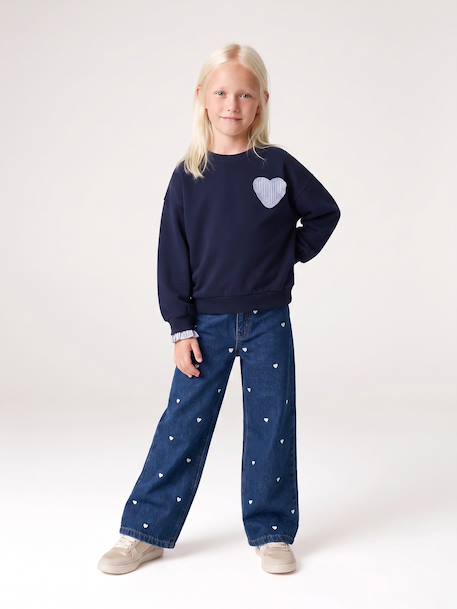 Wijde jeans voor meisjes Susan geborduurd donkerblauw+gebleekt denim+jeansblauw+middenblauw - vertbaudet enfant 