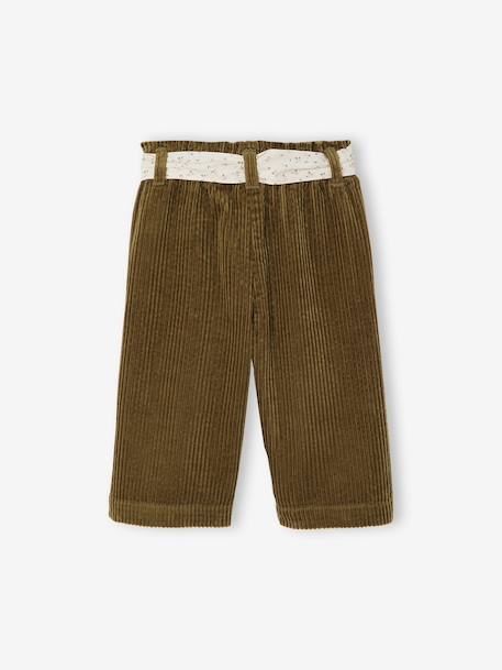 Wijde fluwelen broek met gebloede riem voor baby's beige+olijf+oudroze - vertbaudet enfant 