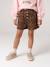 Fluwelen short met paperbag-vorm meisjes chocoladebruin+grijs+groenblauw+kameel+kaneel+zachtpaars - vertbaudet enfant 