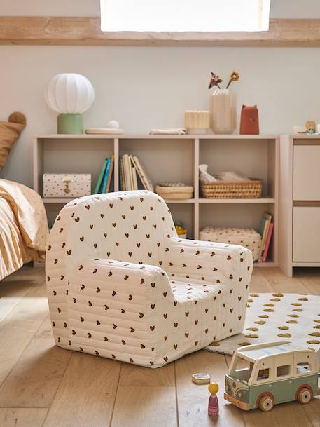 Fauteuil enfant mousse gaze de coton beige imprimé - vertbaudet enfant 