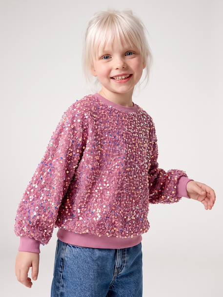 Sweat fille à sequins mauve+turquoise - vertbaudet enfant 