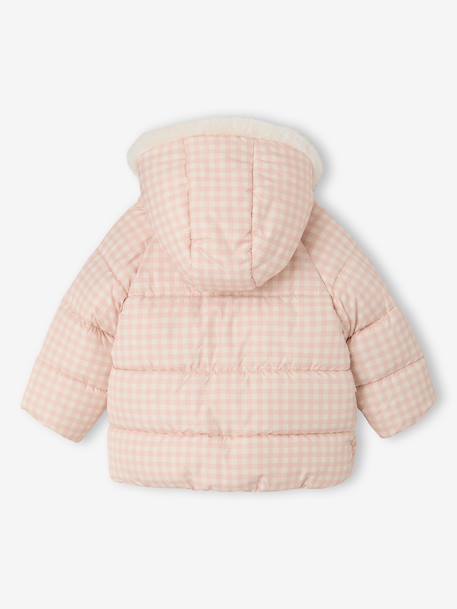 Gewatteerde babyjas met capuchon ijsblauw+roze (poederkleur) - vertbaudet enfant 