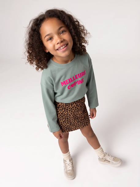 T-shirt manches longues fille encre+rose pâle+vert - vertbaudet enfant 