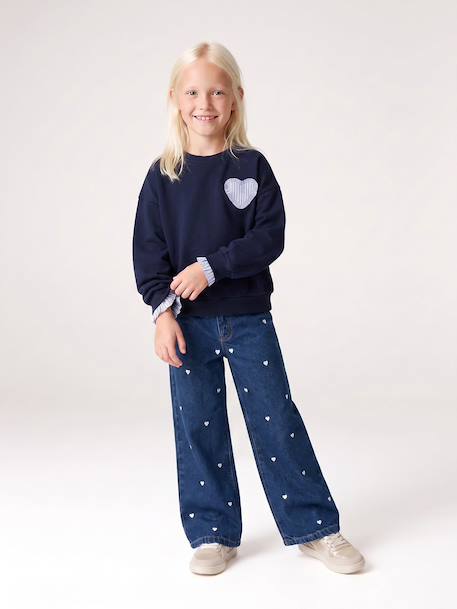 Meisjessweater met hartjespatch groengrijs+marineblauw - vertbaudet enfant 