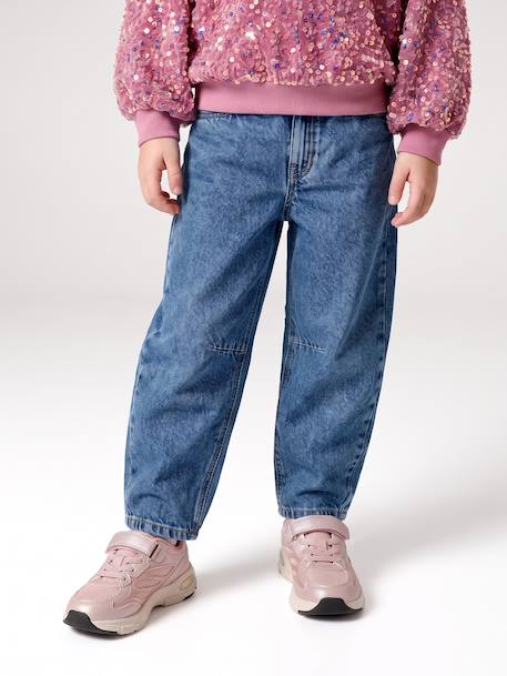 Jean balloon fille bleu moyen+denim bleached - vertbaudet enfant 