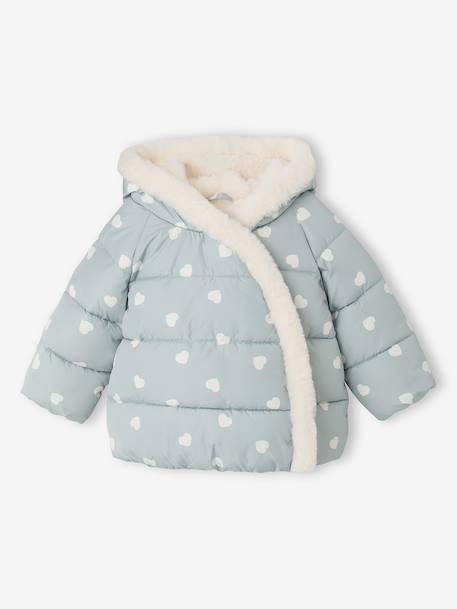 Doudoune bébé fille à capuche bleu glacier+rose poudré - vertbaudet enfant 
