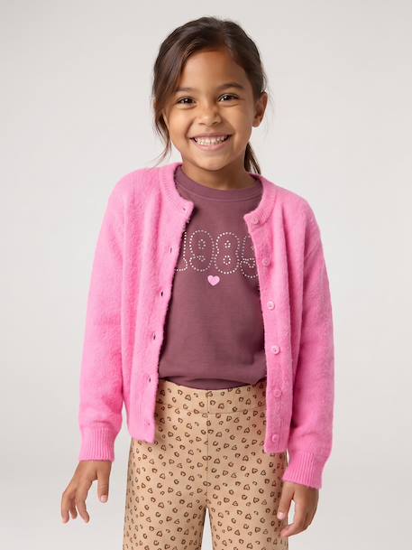 Meisjesvest met knopen blauw+bordeauxrood+rozen - vertbaudet enfant 