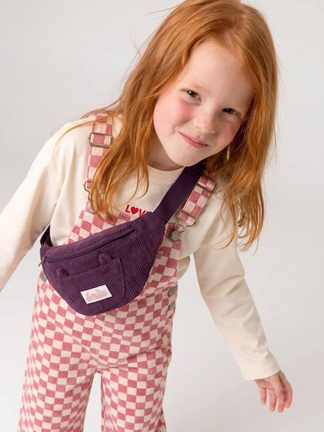 Fluwelen heuptas met kat voor meisjes bleekblauw+double stone+pruim+rouge+vanille - vertbaudet enfant 
