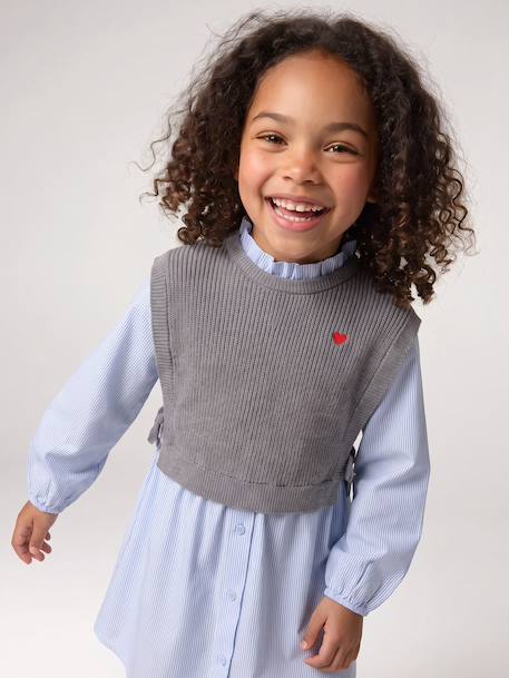 Hemdjurk met 2-in-1 effect voor meisjes ecru+gemêleerd grijs+marineblauw - vertbaudet enfant 