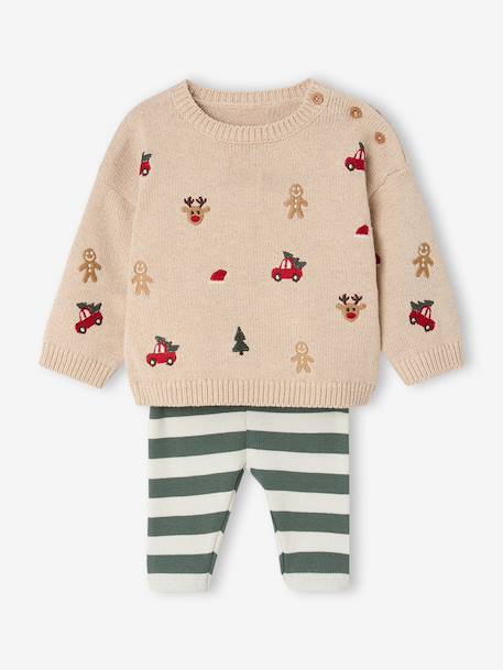Babyset jongen trui en broek gemêleerd beige - vertbaudet enfant 