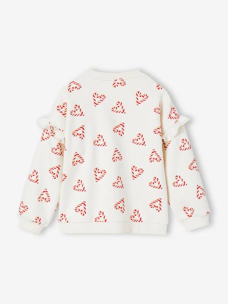 Sweat fille noël coeurs pailletés manches volantées écru+rose poudré - vertbaudet enfant 