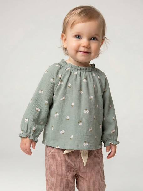 Babyshirt met lange mouwen en print saliegroen+vanille - vertbaudet enfant 