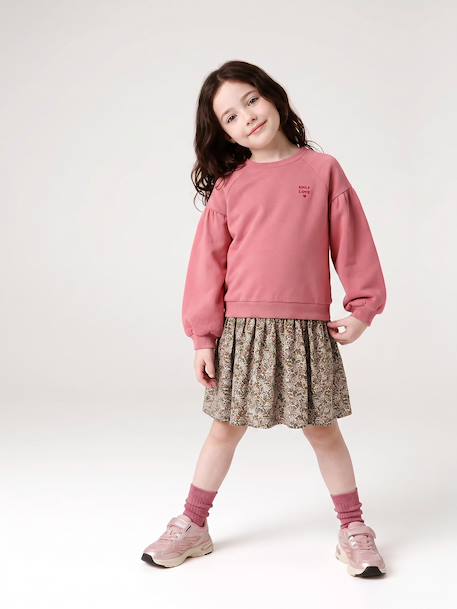 Meisjesjurk van bimateriaal antraciet+ecru+saliegroen+zachtpaars - vertbaudet enfant 