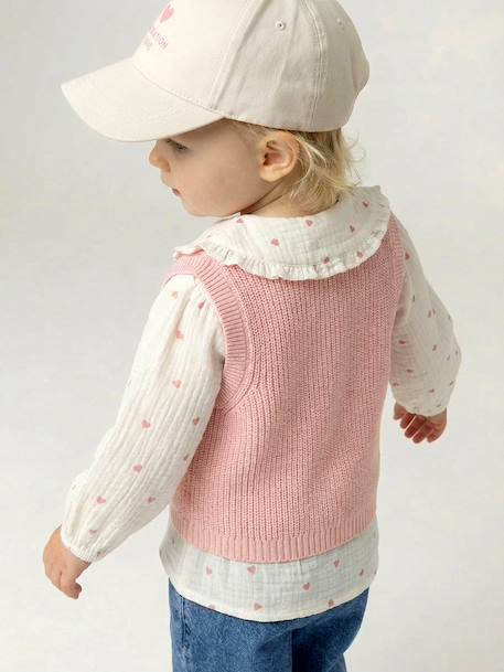 Mouwloze trui baby ecru+marineblauw+roze (poederkleur) - vertbaudet enfant 
